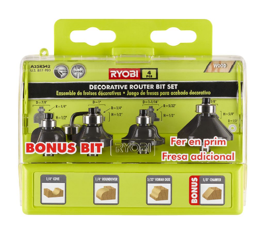 RYOBI 4 PC. Decorative Router Bit Set – Direct Tools Canada